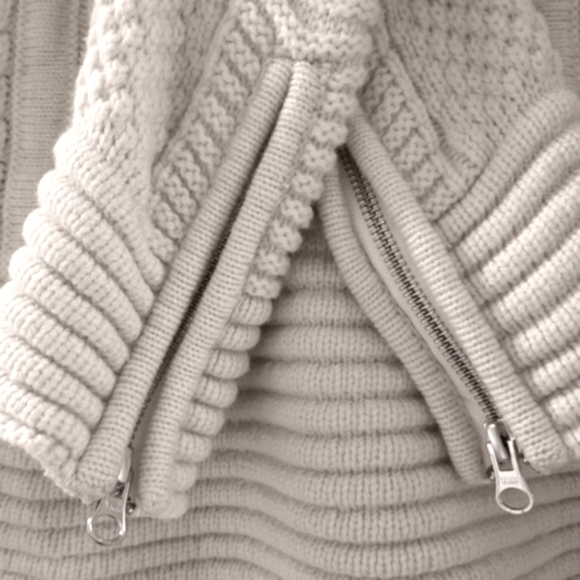 VERONICA BEARD Moto Chunky Cable Knit Fisherman Sweater Zip Wool Pull Over Biker - Picture 3 of 10